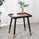 Rattan Side Table,Rectangle Nightstand,Boho Side Table,Small Sofa Table for Living Room Bedroom Small Spaces. (Black)