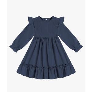 DREAM BUS Ruffle Long Sleeve Baby Girls Sweater Dress Holiday and Party Textured Toddler Fall Dress for 18M-6 Years