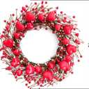 Idyllic 20 Inch Heart-Shaped Berries Front Door Wreath, Red Round Wreath for Wedding and Holiday Home Decor, Farmhouse Decorations, Mother's Day Wreaths for Front Door