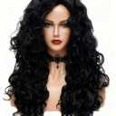 Rugelyss Long Wavy Wigs 28 Inches Natural Black Synthetic Kinky Curly Hair Wig for Women