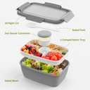 Cherrysea 2Pack Salad Lunch Container, 68oz Salad Bowls with 4 Compartments Tray,Leak Proof Lunch Box with Fork for Men,Women BPA-Free Snack Container with Sauce Container for Dressings-Grey