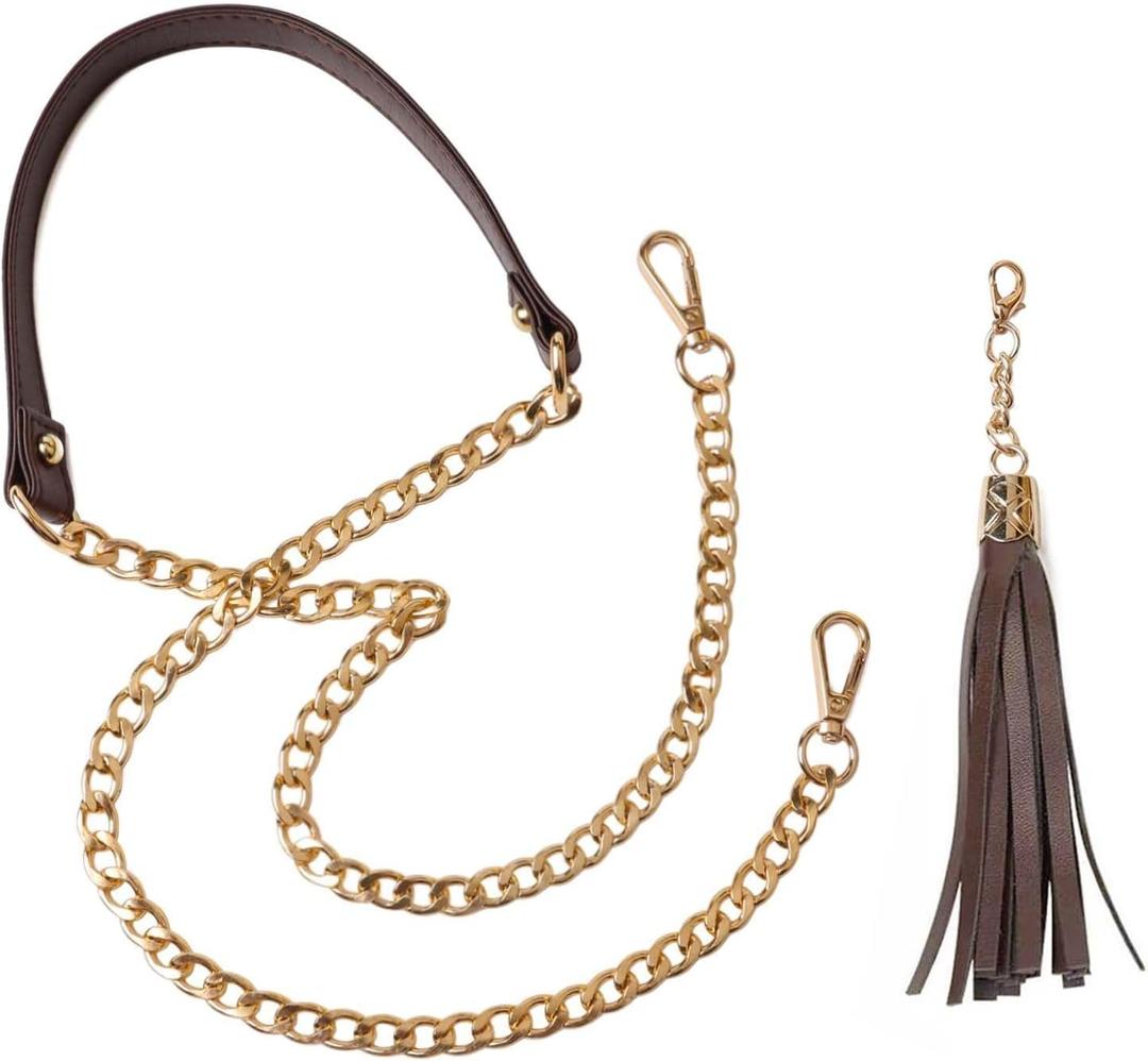 BEAULEGAN Purse Chain Strap Replacement for Shoulder and Crossbody Bag, Lightweight, 51 Inch Long 0.8 Inch Wide (Dark Brown/Gold) (Dark Brown (Gold Clasp))