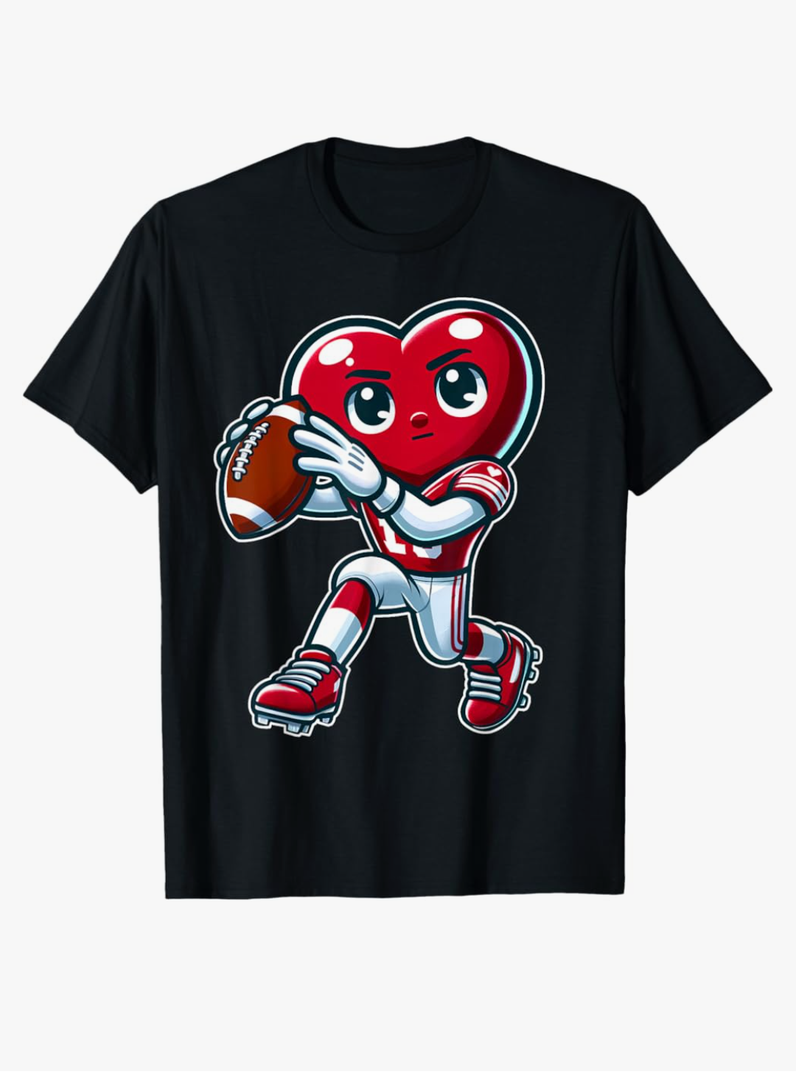 Valentine's Day Heart Quarterback Football Sports T-Shirt size small