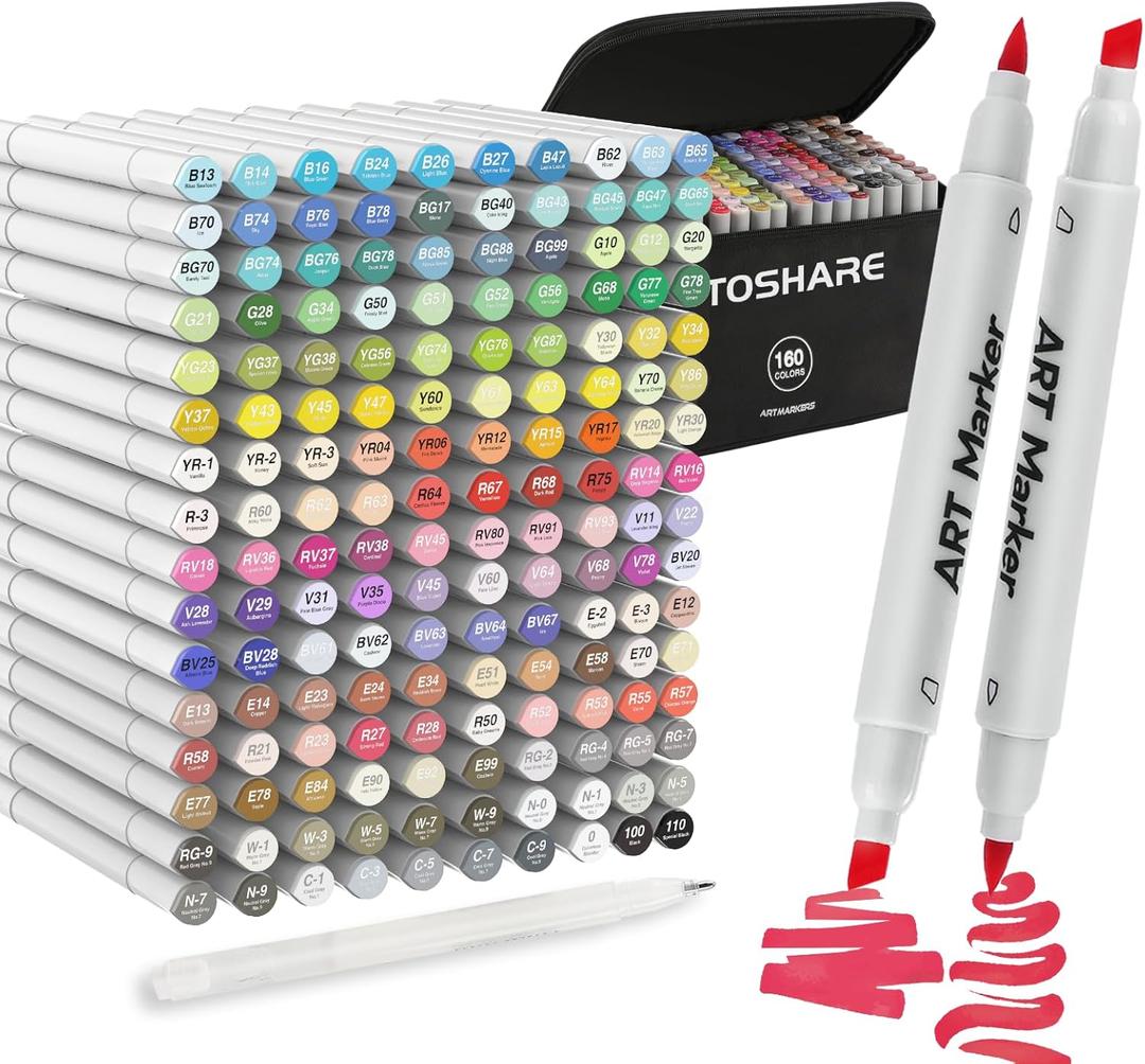 160 Colors Alcohol Markers Set - Double Tip Art Markers Alcohol Based Marker Brush&Chisel Nib Blender Art Pens Permanent Sketch Marker for Adults Coloring and Artist Illustration