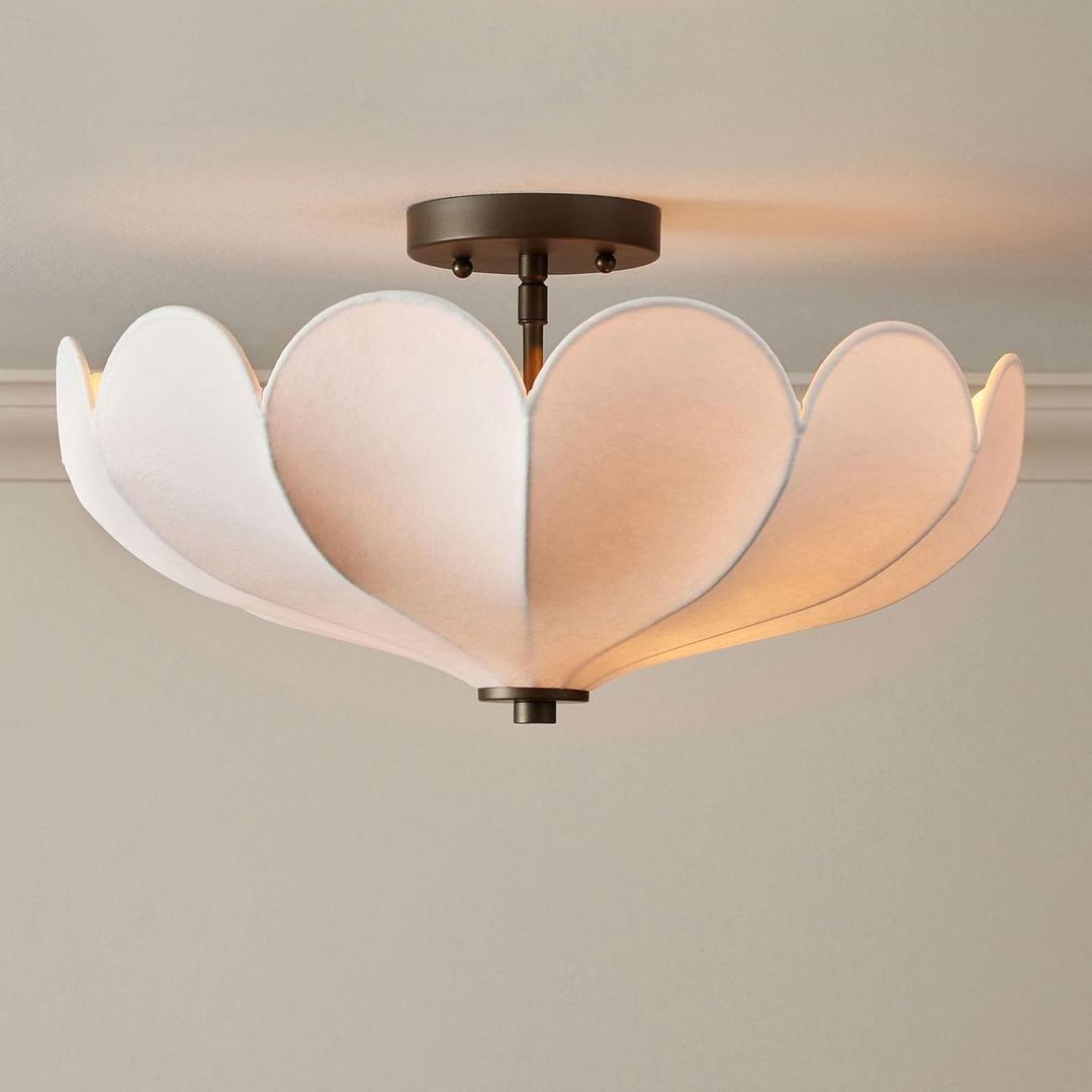 Modern Parasol Flush Mount Ceiling Light, Floral Fabric Shade Bronze Finish, 18 inches