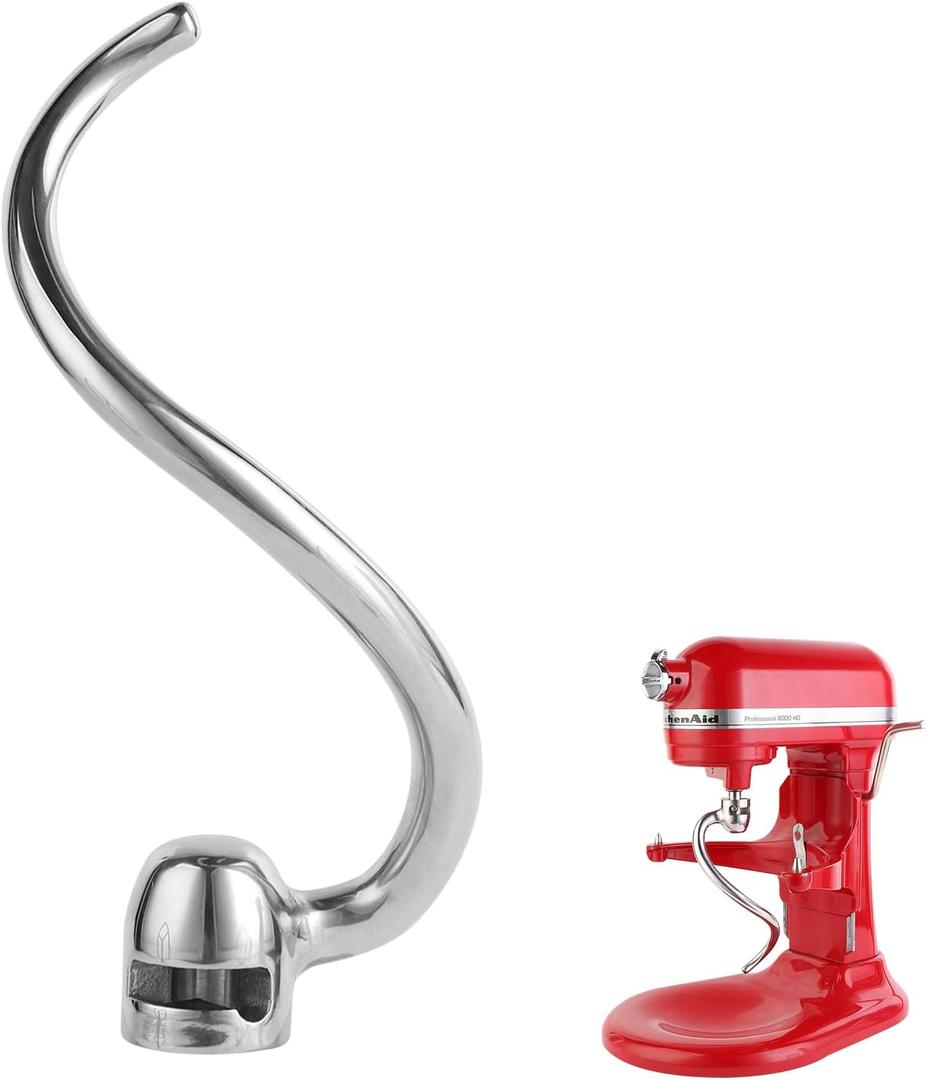 Stainless Steel Spiral Dough Hook Compatible with KitchenAid 5 Plus-6QT Mixer,Bowl Lift Stand Mixer Accessory, Rust Resistant, Effectively Kneads Bread,Pizza,Pasta and Biscuits,Dishwasher Safe