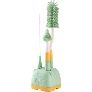 3 in 1 Baby Silicone Bottle Brush Set, Multipurpose Bottle Cleaner, Bottle Brush with Storage Holder, Food Grade Silicone, Effortless Scrubbing, Baby Bottle Cleaning Brush (Green)