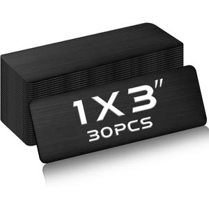 Therwen 30 Pcs Name Plates Laser Engraved Brushed Stainless Steel Plate Personalized Plaque Blank Custom Name Tag Label with Adhesive Backing (Black,1''X 3'',Rounded Corner)