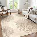 WITSHOCK 5x7 Area Rugs for Living Room: Beige Floral Washable Rugs for Bedroom Dining Room Office Nursery Modern Non-Slip Stain Resistant Low Pile Home Decor (Beige/ Brown, 5'x7'）