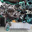 AFZEVEB-Black and White Art Graffiti Wallpaper wall murals for Bathroom 136"x96" (Not Peel and Stick)