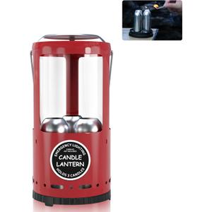 Candle Lantern, Decorative 3-Wick Emergency Candlestick Holder for Pillar Candles, Portable Red Warmer Lantern, Camping Gear for Campers Use, Hanging Handheld, NO Candles Included