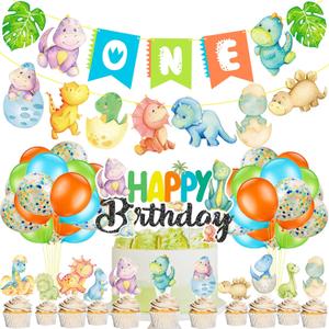 Dinosaur 1st Birthday Decorations Dinosaur Theme One Banners Birthday Cake Cupcake Topper Balloons for Rawr Dino First Bday Party Decorations Baby Shower Supplies