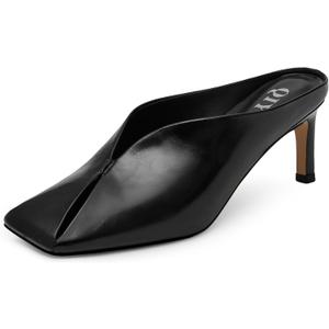 Womens Kitten Heels Square Closed Toe Stiletto Mule Heels Slip on Sandals Comfort Dress Party Pumps (Black)