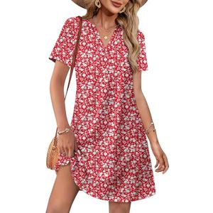 WIHOLL Dresses for Women 2025 Casual Summer V Neck Wedding Guest Dress Short Sleeve Fashion Beach Vacation Clothes, Size L