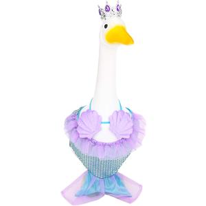 Mermaid Goose Outfit Porch Goose Princess Outfit Marine Animal Theme Goose Clothes with Shiny Mermaid Dress Purple Shell Bra Crown Fits 23'' Geese Statue for Garden Patio Yard Lawn Decor