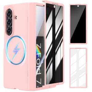 Goton Magnetic for Samsung Galaxy Z Fold 7 Case with Privacy Screen Protector + HD Screen Protectors, [Compatible with MagSafe] Full Body Shockproof Slim Cover with Hinge Protection, Pink