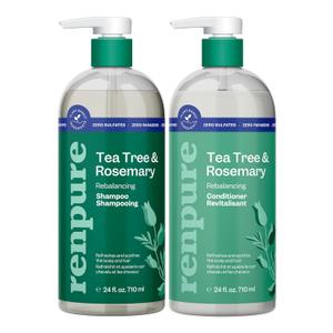 Renpure Tea Tree & Rosemary Shampoo & Conditioner Set, Plant Based - Refreshes & Rebalances Hair and Scalp - For Oily/Normal Hair - Tea Tree Leaf Oil, Rosemary Leaf Extract - 24 Fl Oz each, 2 Pack (Green)