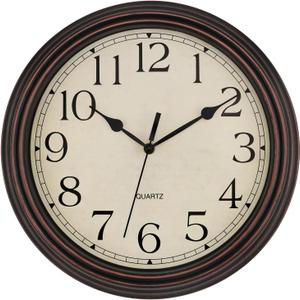 Foxtop 14 Inch Wall Clock Battery Operated Silent Non-Ticking Round Classic Vintage Retro Wall Clock Decorative for Living Room Kitchen Home Office (Bronze)