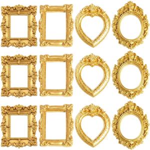 CZFSWT 12PCS Miniature Picture Frames, Mini Picture Frames, Vintage Mini Frames Suitable for DIY Jewelry Display, Holiday Party Decor, Photography Wall Props