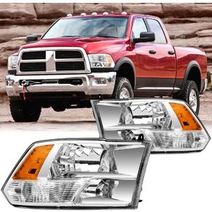 2PCS Headlights Assembly For 2009-2018 Dodge Ram 1500 2500 3500/2019-2022 Ram 1500 Classic Replacement Headlamp Chrome Housing Clear Lens Amber Reflector