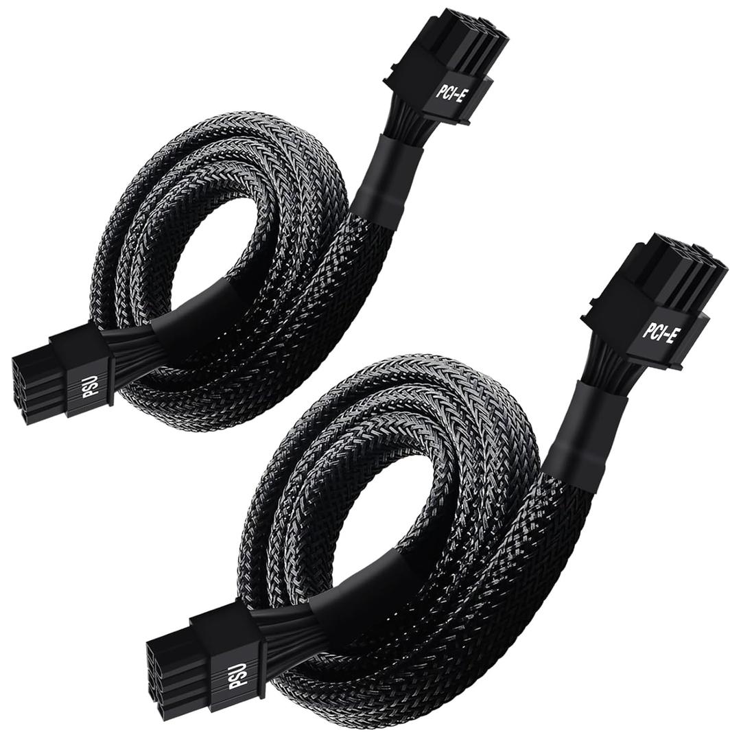 (2-Pack) 8 Pin PCIe Cable for Seasonic PSUs, PCIe 8 Pin Male to PCIe (6+2) Male Power Adapter Sleeved 25-inch (63cm)