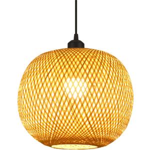 Bamboo Pendant Light,15.7'' Boho Rustic Chandelier, Island Dining Beige Ceiling Light Ball Shape, Natural Wicker Fixtures for Living Room, Farmhouse, Bedroom Hand-Woven Rattan Bamboo Lamp (40cm)