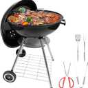 Portable charcoal grill -22 inch water kettle grill with handle, including lid and grill mesh, paired with barbecue tools, suitable for backyard, camping, picnicking, and gatherings (large)