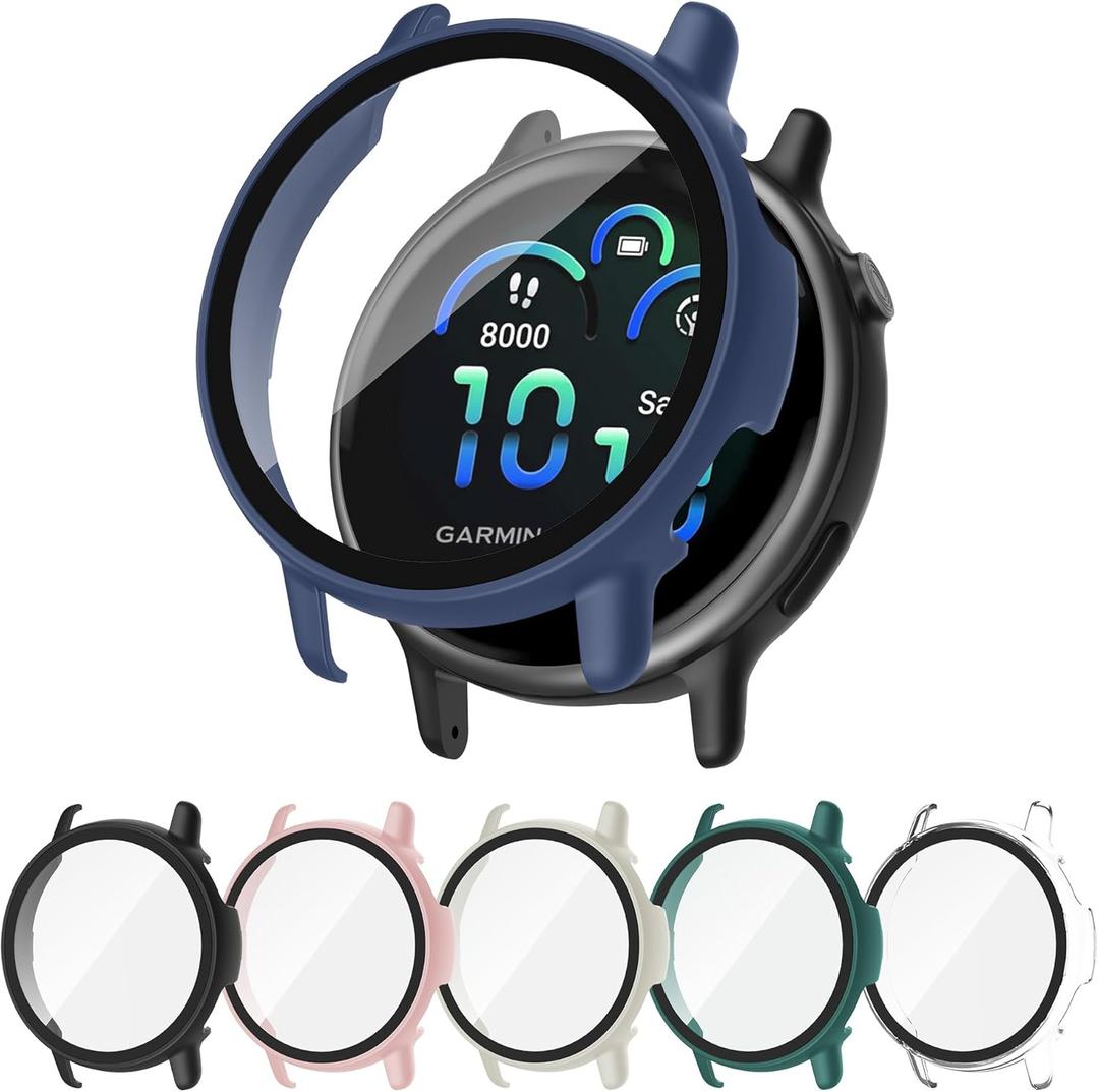 6 Pack Case for Garmin Vivoactive 6 with Tempered Glass Screen Protector, Shockproof Hard PC Bumper Protective Cover Compatible with Garmin Vivoactive 6