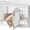 IRIS USA 24" 6-Panel Pet Dog Puppy Playpen with Door, For Puppy Small Dogs Keep Pets Secure Easy Assemble Easy Storing Customizable Non-Skid Rubber Feet, White (24" H, White)