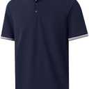 Men's Pique Polo Shirts Long Sleeve Cotton Blend Tipped Casual Collared Polo Shirts Business Classic Fit Size XL