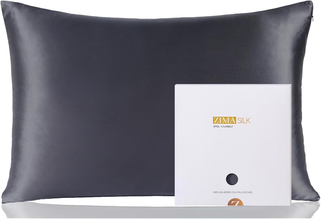 ZIMASILK 100% Pure Mulberry Silk Pillowcase for Hair and Skin Health,Soft and Smooth,Both Sides Premium Grade 6A Silk,600 Thread Count,with Hidden Zipper,1pc (King 20''x36'',Dark Gray)