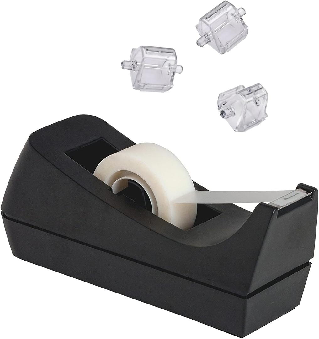 Desktop Tape Dispenser, Non-Skid Base - with 3 Extra Tape Dispenser Replacement Core, Perfect for Office, Home, School - Value Pack