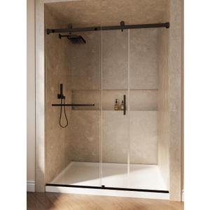 Frameless Sliding Shower Door, 56-60" W x 76" H, Matte Black | Stainless Steel, 1/4" SGCC Tempered Clear Glass with Explosion-Proof Film & Nano Coating Shower Doors for Walk-in Shower
