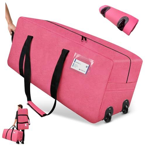 2 Wheels 2 Pack 92L Moving Bags Heavy Duty Extra Large, 29"*14"*14" Clothes Storage Totes with Backpack Straps & Strong Handles, Foldable Waterproof Packing Bags, Alternative to Moving Box (Pink)