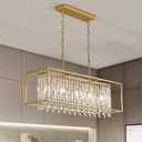 Siljoy Rectangular Gold Crystal Chandelier for Dining Room, 5-Light Modern K9 Crystal Raindrop Chandelier Luxury Crystal Pendant Ceiling Light for Living Room Kitchen Island L35.4'' x W11'' x H12''