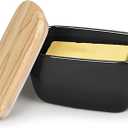HAOTOP Porcelain Butter Dish Perfect for 4 Sticks of Butter,Butter Container Large Ceramics Butter Holder with Lid (Black)