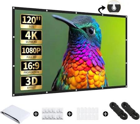 120 Inch Portable Projection Screen Indoor Outdoor Projection Screen 16:9 4K HD Wrinkle Resistant Projection Screen for Home Cinema Backyard Supports Double-Sided Projection