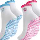 Jspupifip 2/4/5 Pairs Womens Embroidery Non Slip Pilates Yoga Socks | Cute Grippy Crew Socks Offered Fit Barre Workout Hospital Indoor Barefoot Daily Activities For Ladies