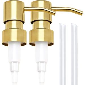 Gold Soap Dispenser Pump Replacement - 304 Stainless Steel Hand Liquid Soap and Lotion Dispenser Pumps Replacement for Regular Mouth Bottles, Standard 28/ 400 Neck Size, 2 Pack