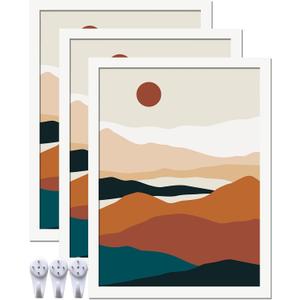 White 18x24 Picture Frame Set of 3, High Transparent Frame for 18 By 24 Photo Collage Canvas Poster Size Wall Mount and Tabletop Horizontally Vertically (White, 18 x 24 inches)