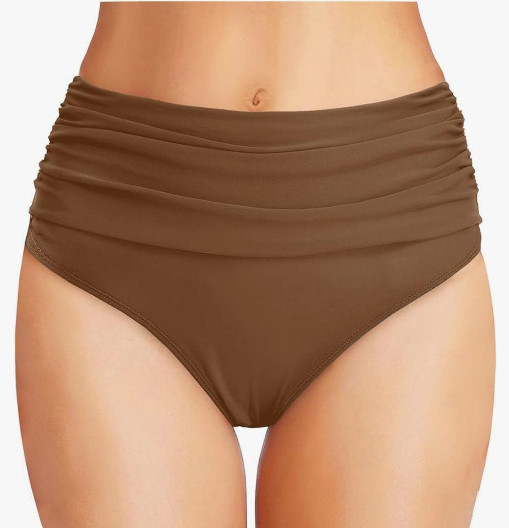 Tempt Me Women's High Waisted Bikini Bottom Tummy Control Ruched Bathing Suit Swim Bottom M