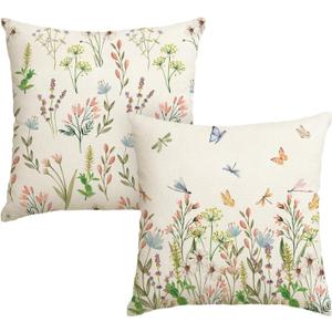 AVOIN colorlife Spring Wildflowers Throw Pillow Covers Set of 2, 18 x 18 Inch Flower Holiday Cushion Case Decoration for Sofa Couch
