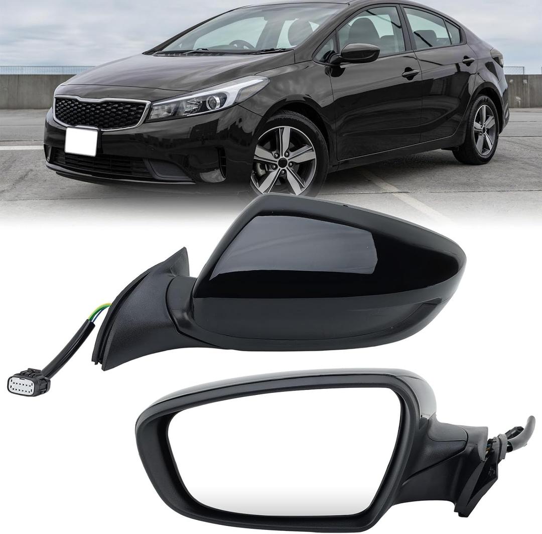 Left Driver Side Mirror Compatible with 2017 2018 Kia Forte Left Rear View Door Mirror Assembly Heated Manual Folding Power Glass Black 5 Pins 87610B0000 KI1320213
