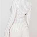 MakeMeChic Women's Work Office Striped Button Down Shirt Bell Sleeve Dressy Blouse Tops, White, Large