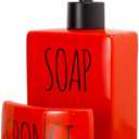 Ceramic soap Dispenser with Sponge Holder for Kitchen Sink Bathroom Counter top Storage and Organization (Red)