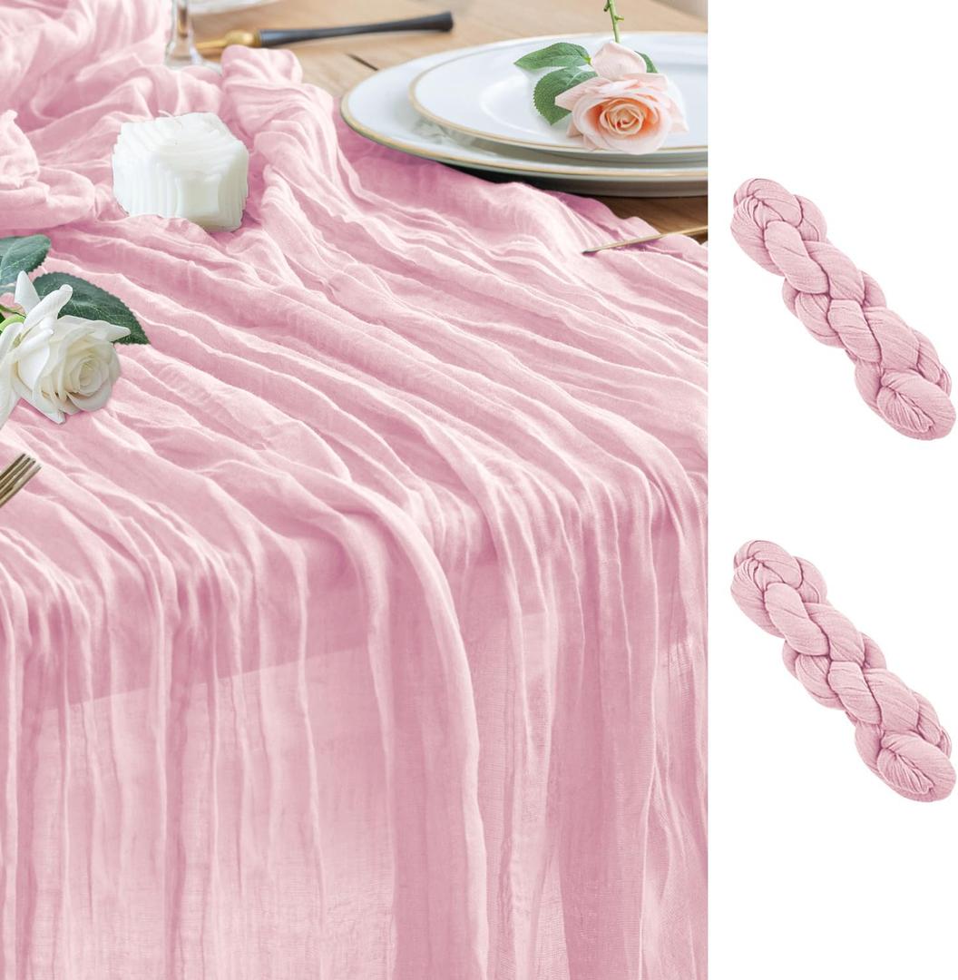 Wokceer Cheesecloth Table Runner 2Pack 10FT Blushing Pink Christmas Boho Gauze Fall Cheese Cloth Table Runner for Party Easter Rustic Sheer Table Runners for Baby Bridal Shower Wedding Table