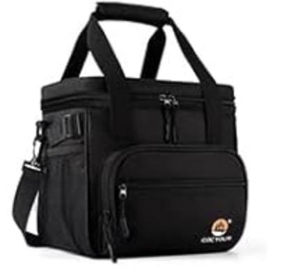 Large Lunch Bag Insulated Lunch Box,Freezable Lunch Cooler Bag for Adult Men Women- 15L Insulated Lunch Bag Leakproof Mens Lunchbox for Work Office Picnic (Black)