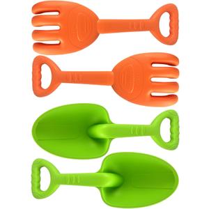 IOKUKI Large Shovels & Rakes - Solid Plastic, Sand Toys with Mesh Bag 4 PCS