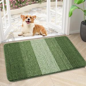 Kitinjoy Indoor Outdoor Door Mat, 30x17 Non-Slip Absorbent Dirt Trapper, Low-Profile Washable Inside Entrance Front Floor Mat, Sturdy Soft Entry Doormats for Entryway, Green