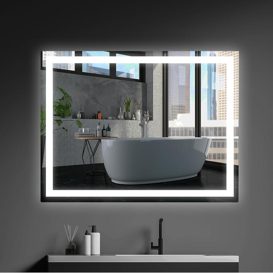36x24 LED Bathroom Mirror with Lights LED Mirror for Bathroom Lighted Wall Mounted Vanity Mirror Makeup No-Touchscreen Switch Single Color,Anti-Fog,Waterproof